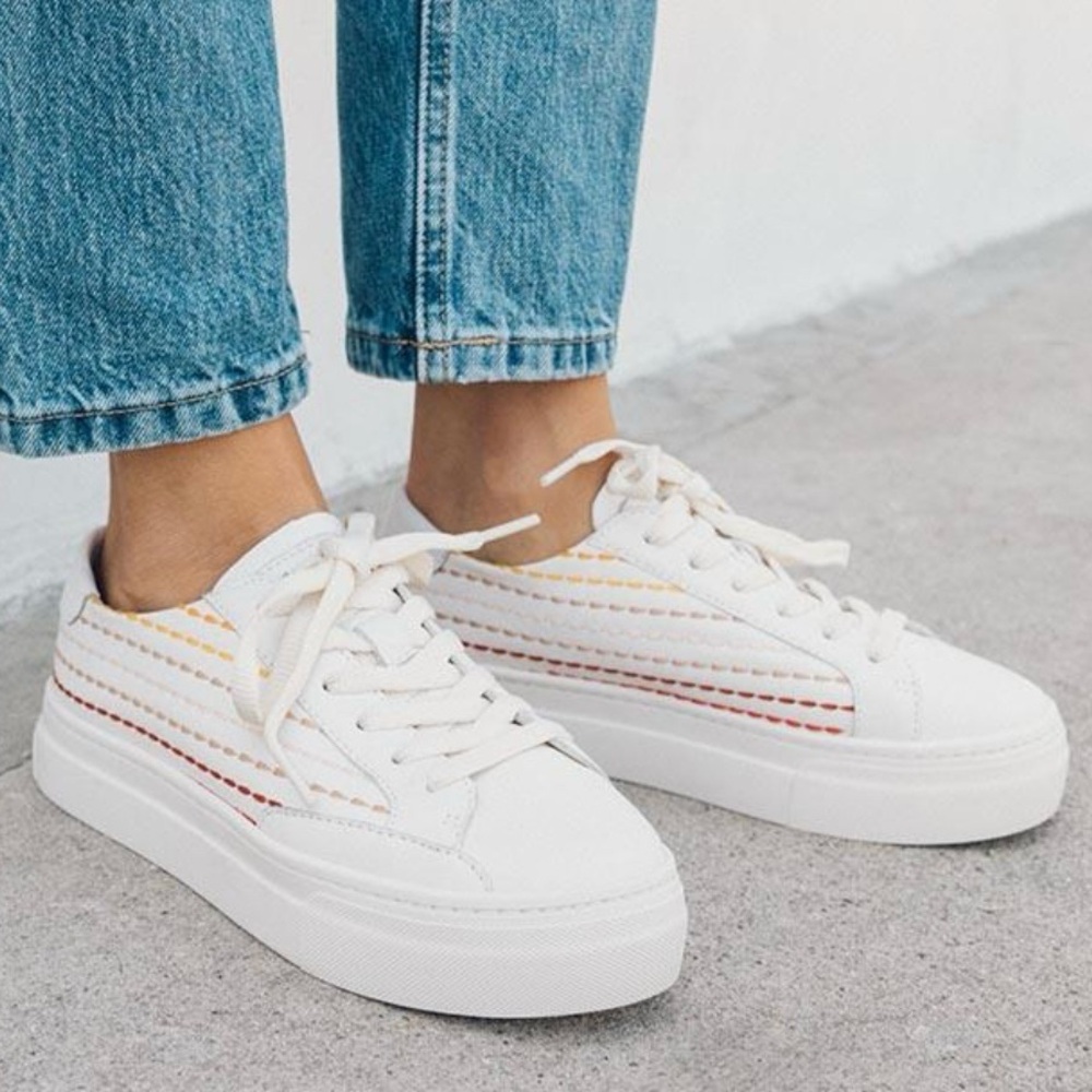 Soludos Quilted Stripe Leather Sneakers with Platform Sole